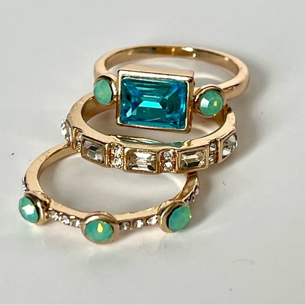 Gold Stacking Rings with Turquoise and Crystal Accents